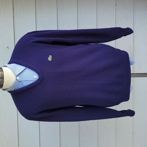 LACOSTE Gator Dark Navy Blue Weave Orlon‎ Acrylic V Neck Large Mens Sweater VTG
